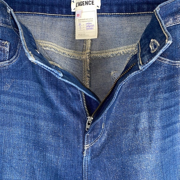 L’Agence El Matador Slim High Rise Cropped Gold Glitter Coated Jeans size 33 - Picture 5 of 11